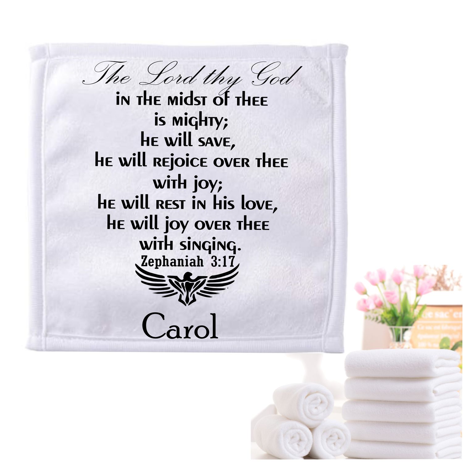Personalized luxury towels with custom name and faith-filled scripture verse