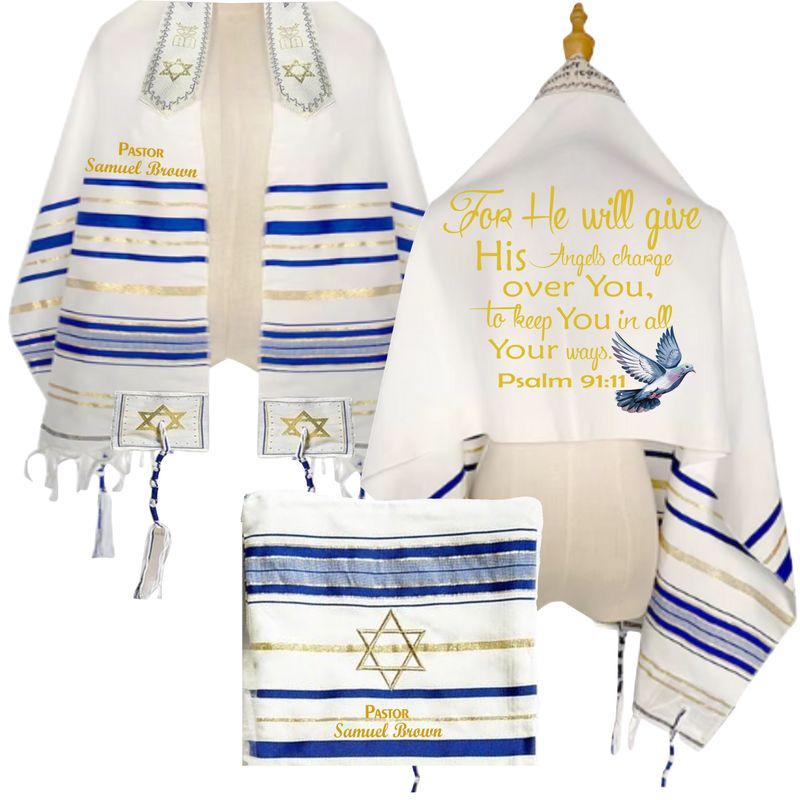 Personalized Prayer Shawl with Name & Scripture | Christian Messianic Tallit | Faith-Inspired Comfort Gift for Men & Women Personalized Christian prayer shawl with custom name, scripture verse, and matching pouch – crafted for worship and comfort