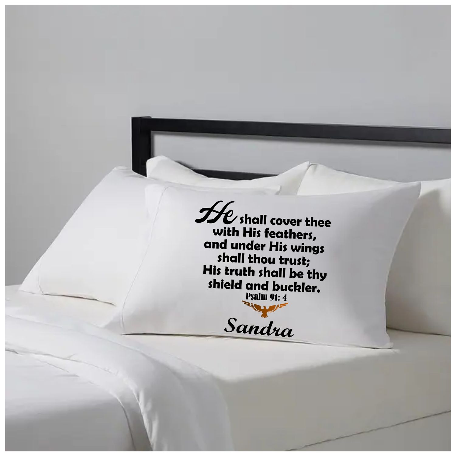 Christian comfort pillowcase with custom monogram and devotional quote