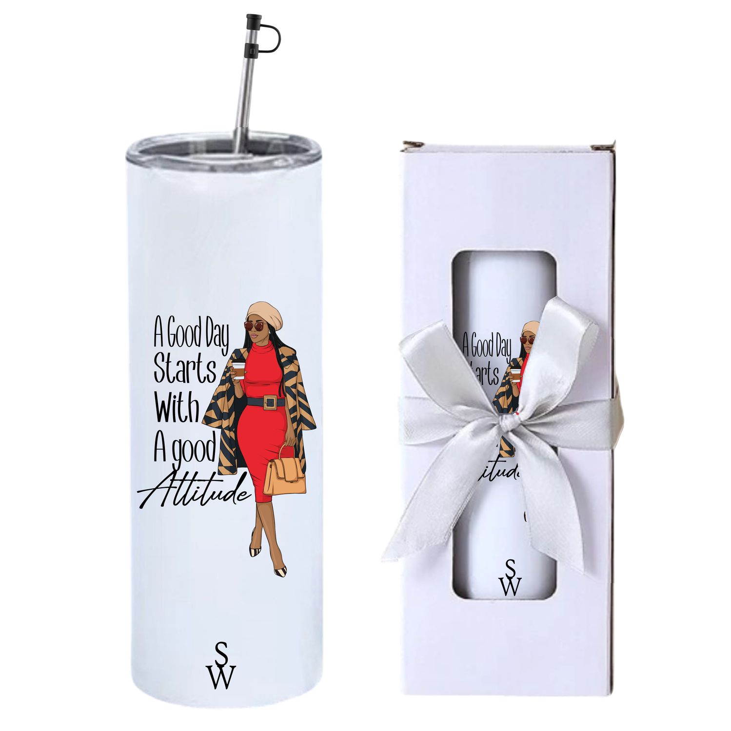 Personalized stainless steel skinny tumbler with uplifting quote, name or initials