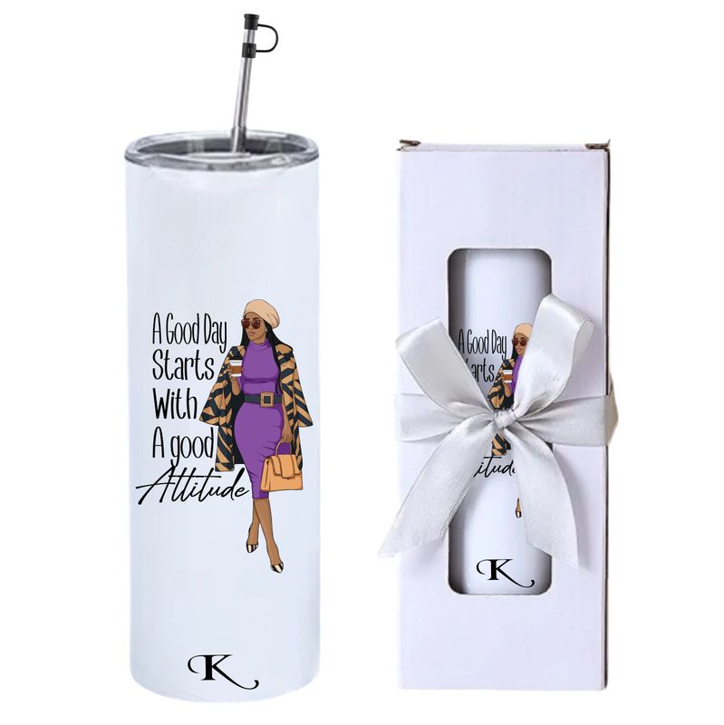Personalized stainless steel skinny tumbler with uplifting quote, name or initials