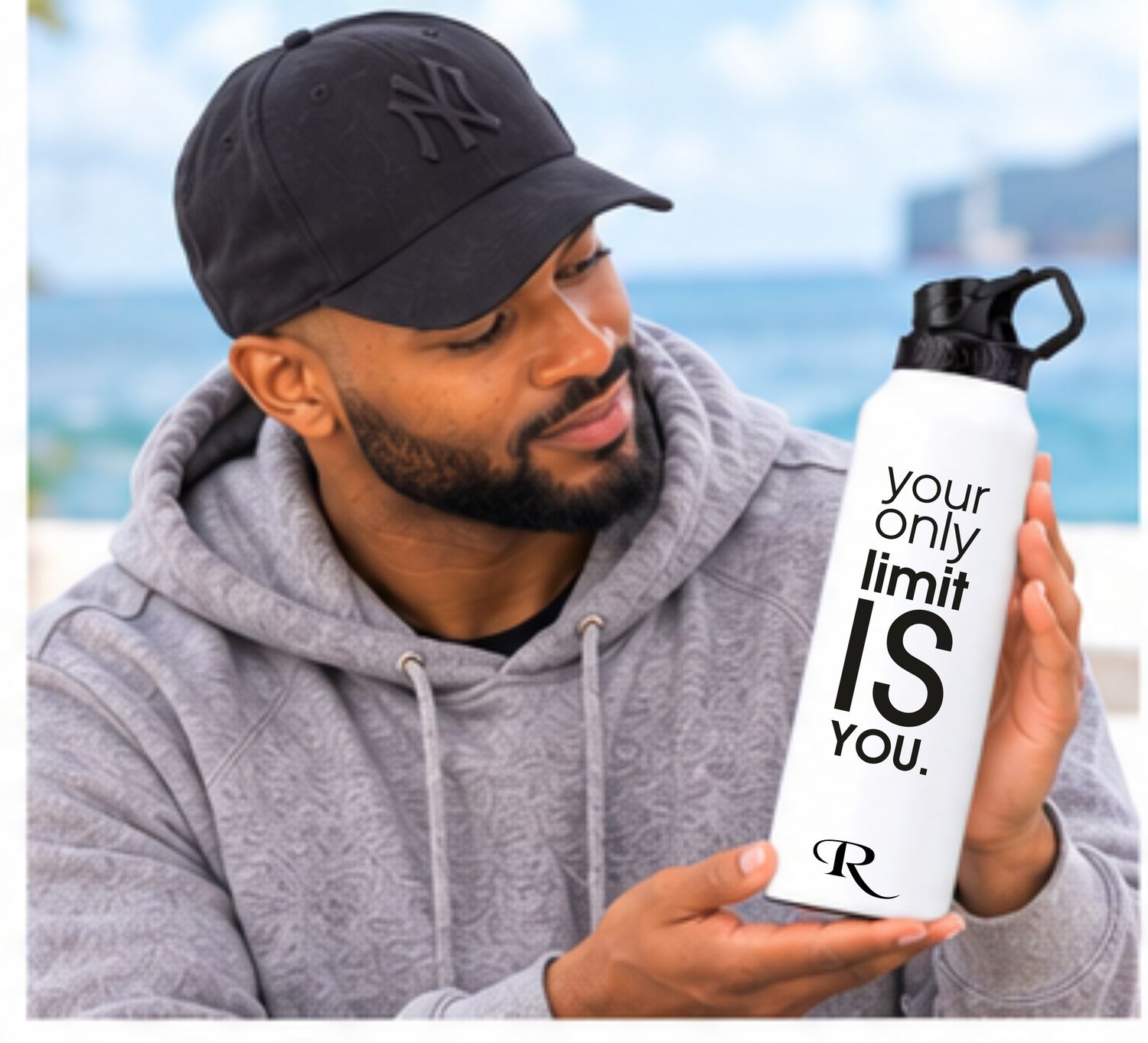 Personalized stainless steel water bottle with uplifting quote, name or initials