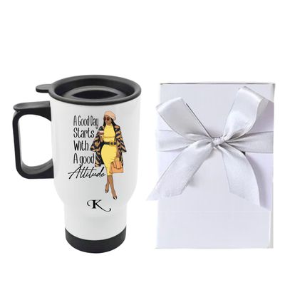 Personalized stainless steel travel mug with uplifting quote, name or initials