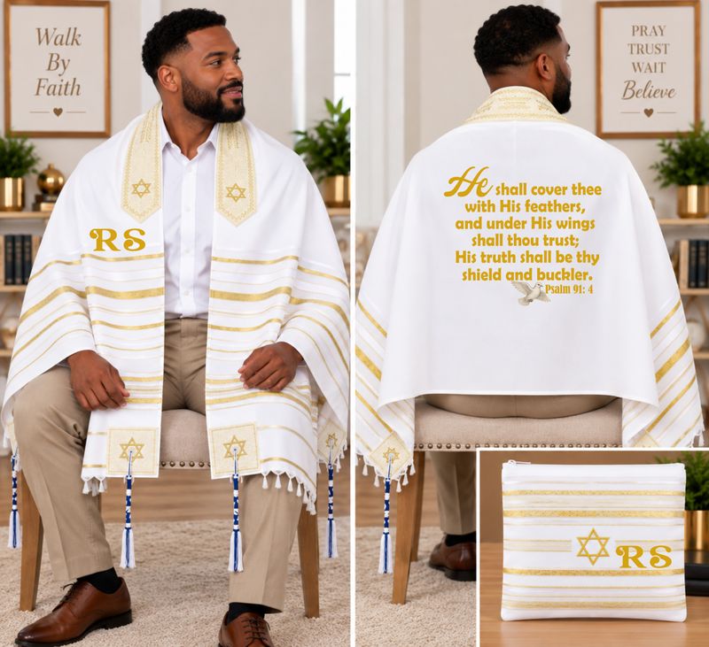 Personalized Prayer Shawl Tallit with Matching Pouch | Custom Name and Bible Verse | Christian Comfort Gift for Men &amp; Women
