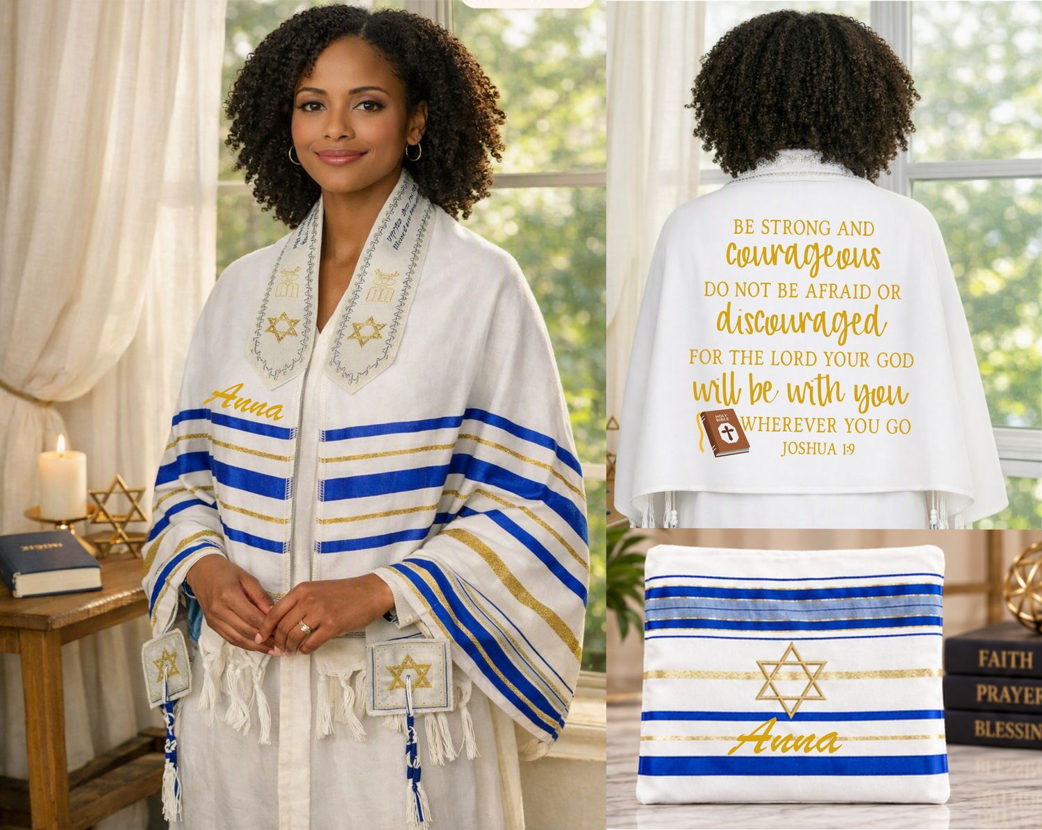 Personalized Prayer Shawl Tallit with Matching Pouch | Custom Name and Bible Verse | Christian Comfort Gift for Men &amp; Women