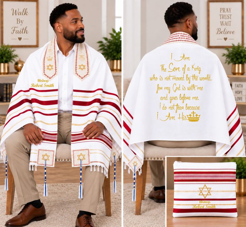 Personalized Prayer Shawl Tallit with custom name, scripture verse, and matching pouch – crafted for worship and comfort