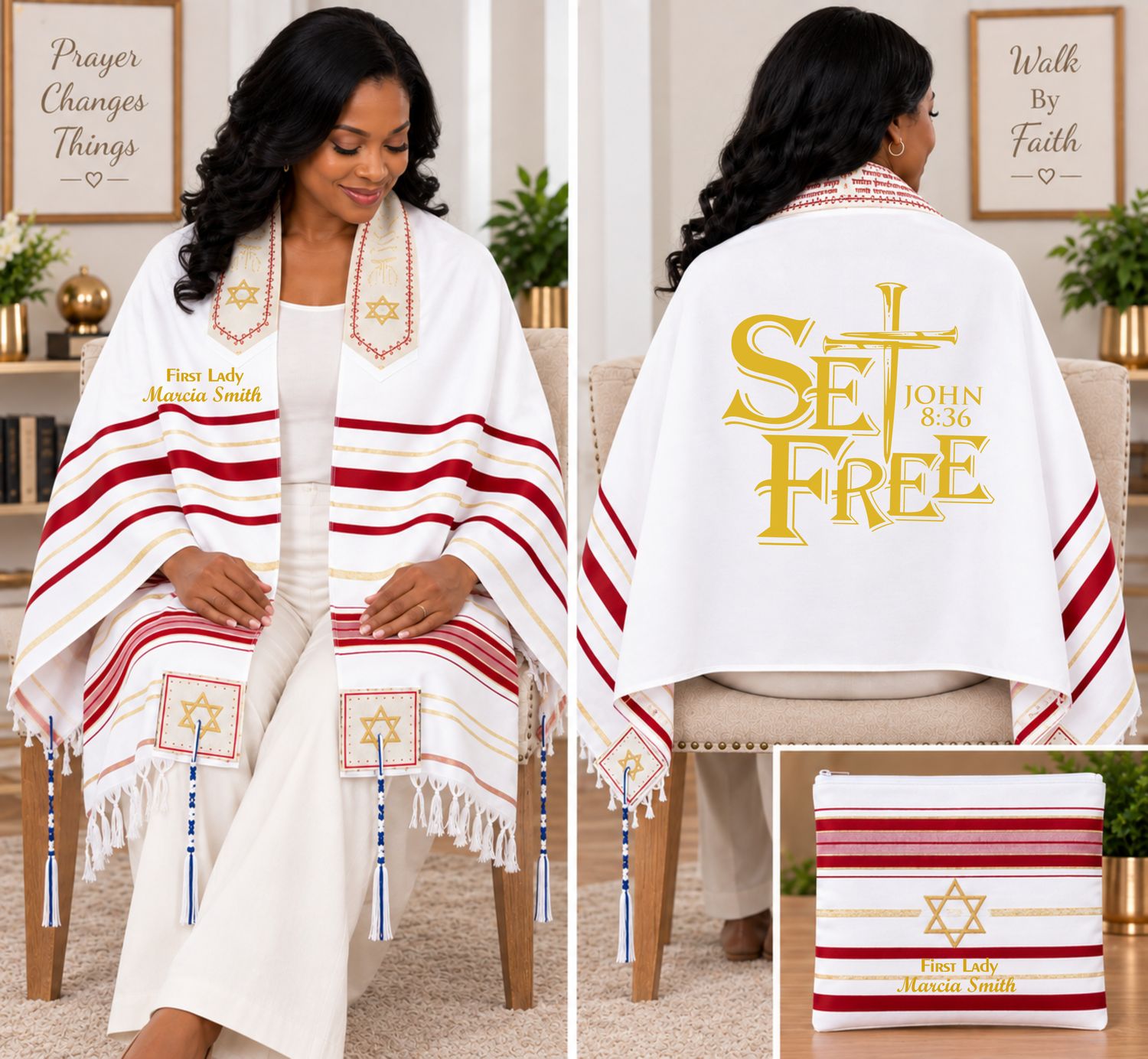 Personalized Prayer Shawl Tallit with custom name, scripture verse, and matching pouch – crafted for worship and comfort