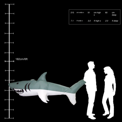Hanging Inflatable Shark 7.1ft/215cm x 3ft/91cm