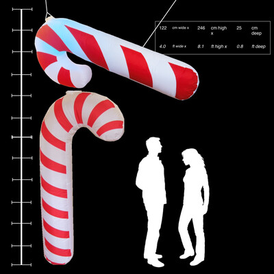 Hanging Inflatable Candy Cane 4ft/122cm x 8.1ft/246cm