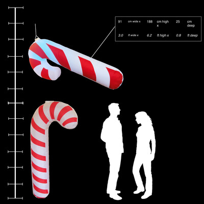 Hanging Inflatable Candy Cane 3ft/91cm x 6.2ft/188cm