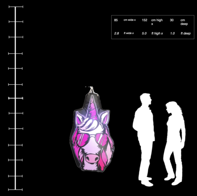 Hanging Inflatable Unicorn Head 2.8ft/85cm w x 5ft/151cm