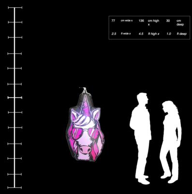 Hanging Inflatable Unicorn Head 2.5ft/77cm w x 4.5ft/136cm
