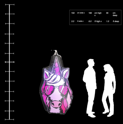 Hanging Inflatable Unicorn Head 3.3ft/102cm w x 6ft/183cm