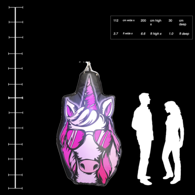 Hanging Inflatable Unicorn Head 3.7ft/112cm w x 6.6ft/200cm