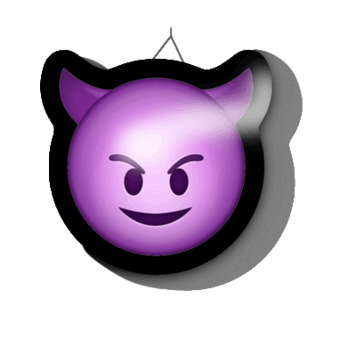 Hanging Devil Emoji shaped inflatable Printed on TWO sides
91cm/3ft x 95cm/3.1ft Black edges. Includes; Fan unit, 10m/33ft power cable, Colour LED Bluetooth (Using Phone APP)