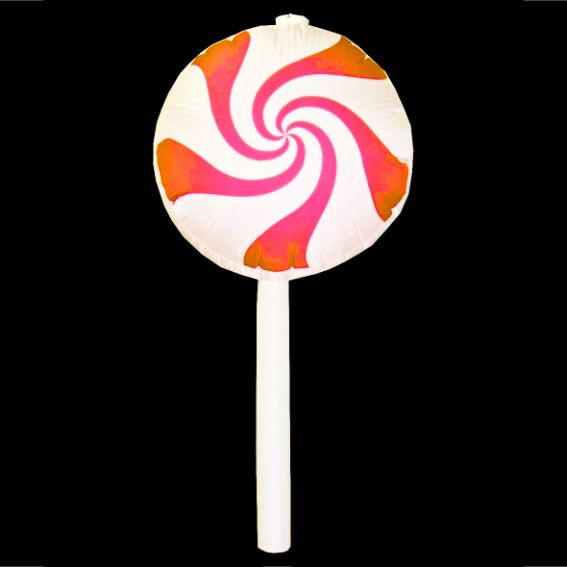 Hanging Inflatable Lollipop  5ft/152cm x 10ft/305cm (inc stalk), Options: Standard Lolly(white edge), Colours: Red, Lollipop Stalk Angle: 180˚ Stalk vertical  (fan at top)