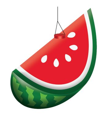 Hanging Cut-Out printed 'WATERMELON' Inflatable 161cm/5.3ft L x 75cm/2.5ft h Print on BOTH sides Includes fan unit and 10m power leads and a Colour Changer LED bulb with bluetooth phone app