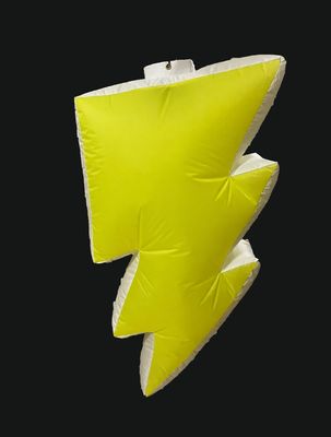 Hanging Inflatable Lightning Bolt 108cm/3.5ft L x 60cm/2ft h Yellow with White edge VERTICAL Includes fan unit and 10m power leads and a Colour Changer LED bulb with bluetooth phone app Hanging Inflatable Lightning Bolt 108cm/3.5ft L x 60cm/2ft h Yellow with White edge VERTICAL Includes fan unit and 10m power leads and a Colour Changer LED bulb with bluetooth phone app