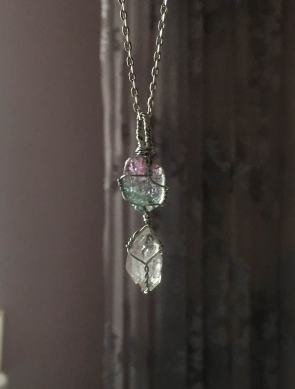 High Vibrational Watermelon Tourmaline and Herkimer Diamond necklace!
