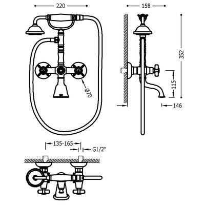 CLASIC Aufputz-2-Griffmischer für Wanne und Dusche Volcanic