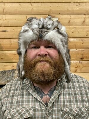 Blue Fox Fur Hat with Face