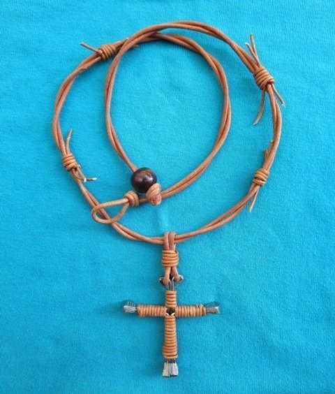 Horseshoe Nail Cross Necklace ~ Natural