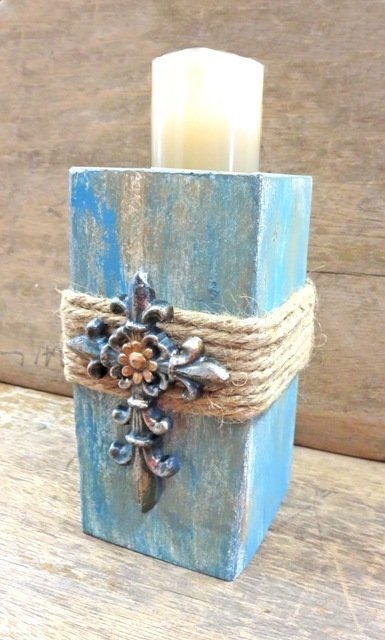 Candle Holder with Blue Cross