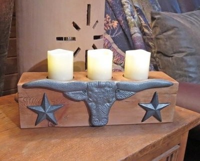 Candle Holder with Longhorn & Stars