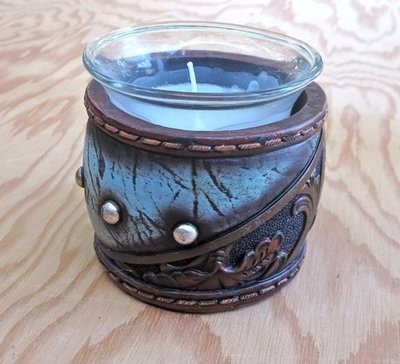 Tooled Leather Candle Holder ~ RB96776