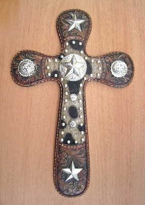 Cross with Cowskin and Silver Stars WPF8344