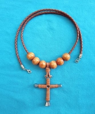 Horseshoe Nail Cross Bolo Necklace