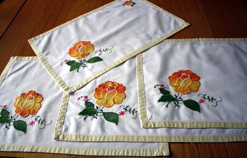 Vintage set of appliqué cotton placemats