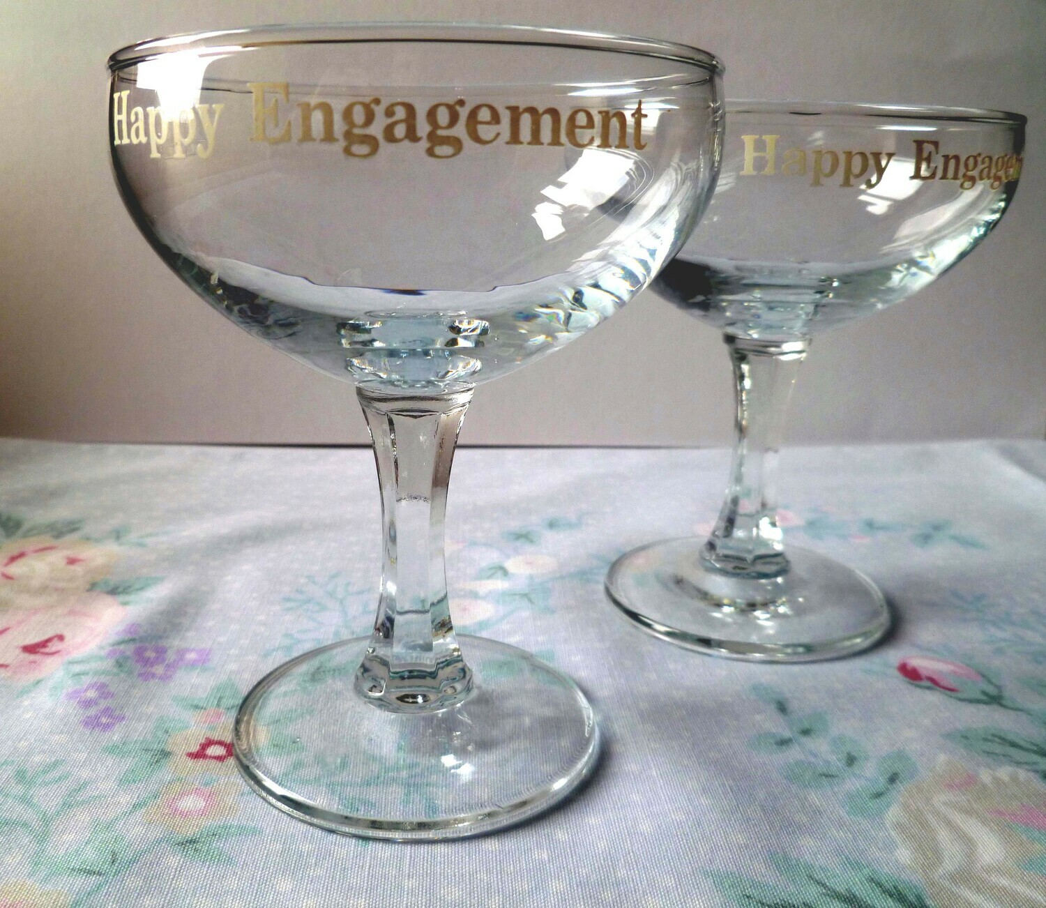 Vintage &#39;Engagement&#39; champagne coupe glasses