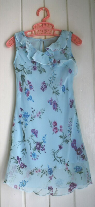 Vintage style girls powder blue floral dress