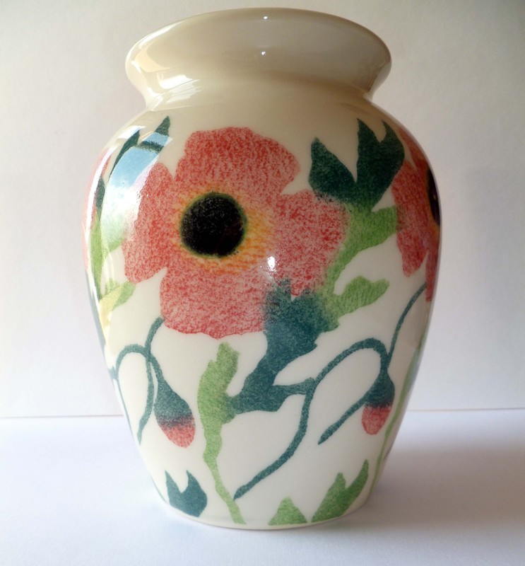 Hand decorated poppy vase by Jane and Stephen Baughan