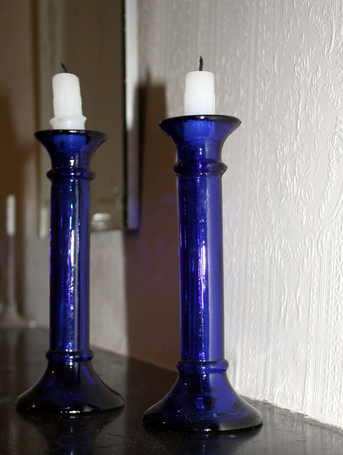 Retro blue glass candlesticks