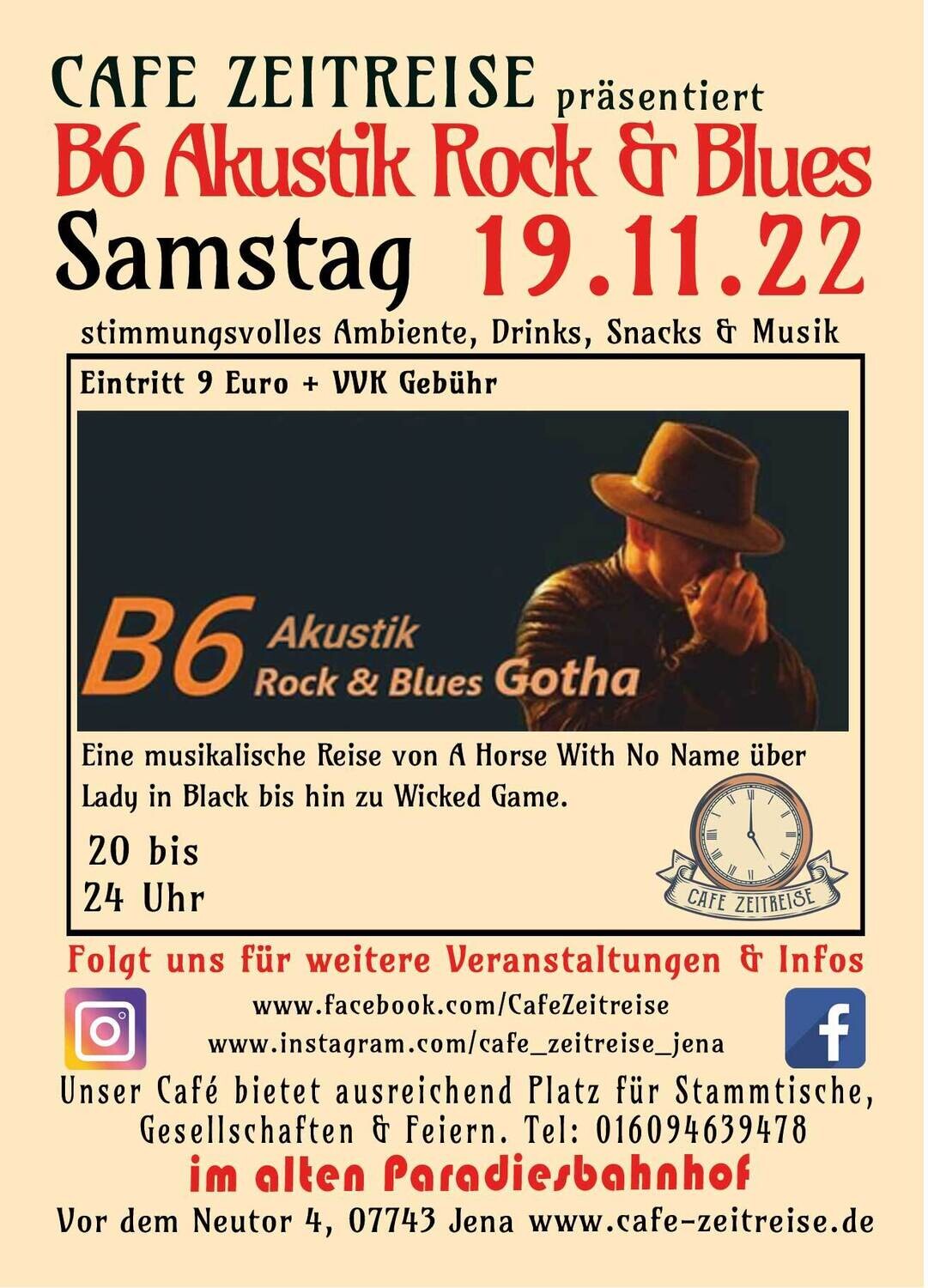 19.11.22 LIVE B6 Akustik Rock & Blues im Café Zeitreise
