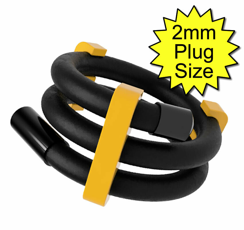 XL Estim Adjustable Penis Play Conductive 6mm Rubber Cock Loop 2mm Plug Black