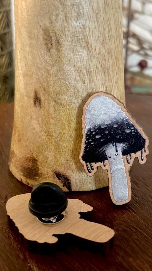 Annie Doodles - Shaggy Ink Cap Pin Badge