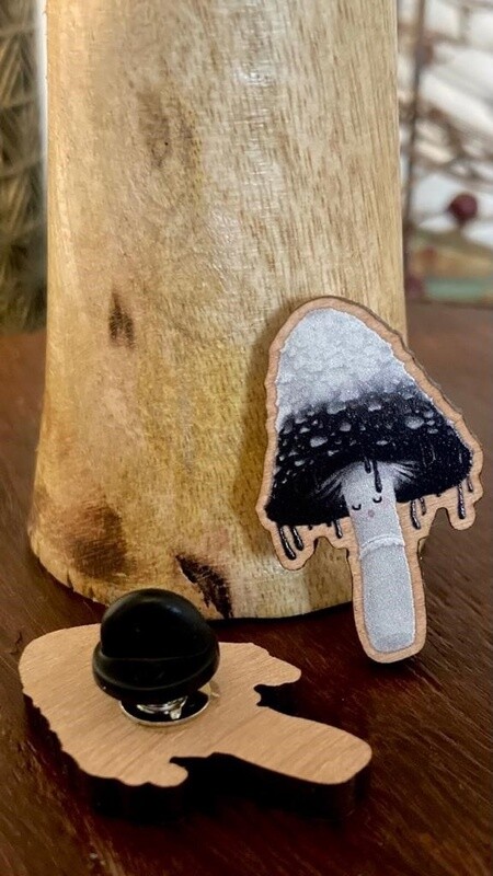 Annie Doodles - Shaggy Ink Cap Pin Badge