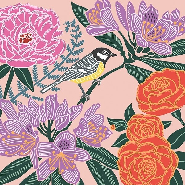 The Art File - Bird Camellia Card - Kate Heiss