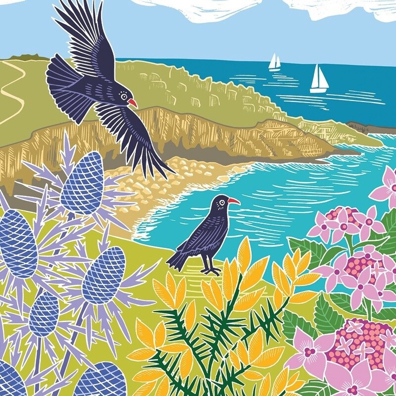 The Art File - Choughs on the Cliff Card - Kate Heiss