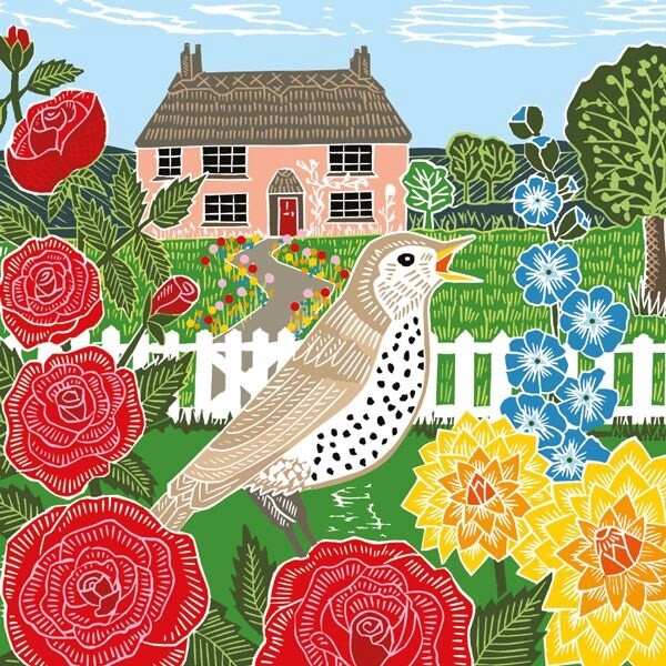 The Art File - Thrush and Cottage Card - Kate Heiss