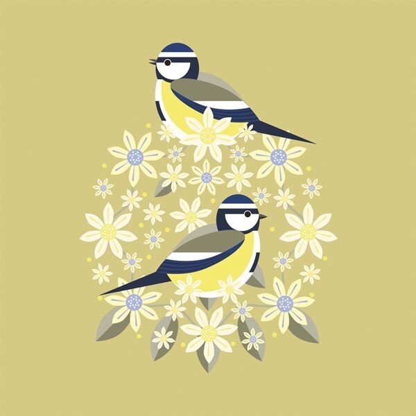 The Art File - Blue Tit &amp; Blooms Card - i like birds