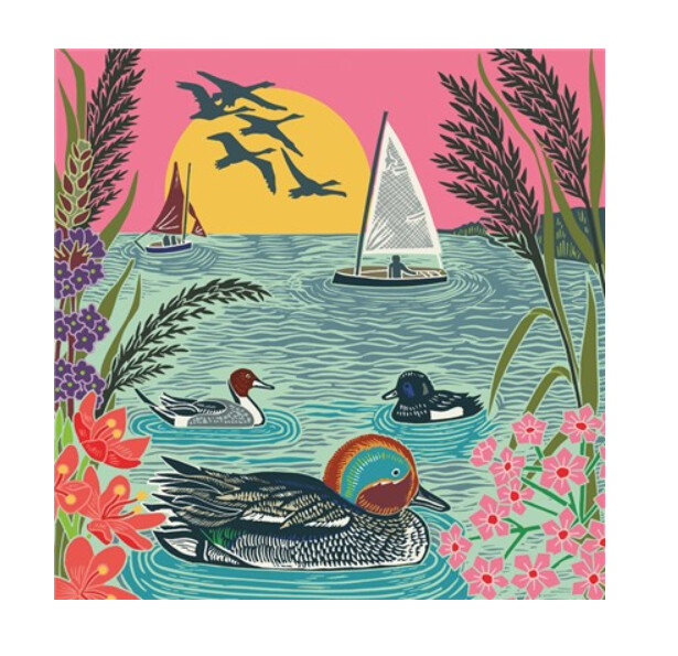 The Art File - Kate Heiss - Sailing Boat &amp; Teal Card