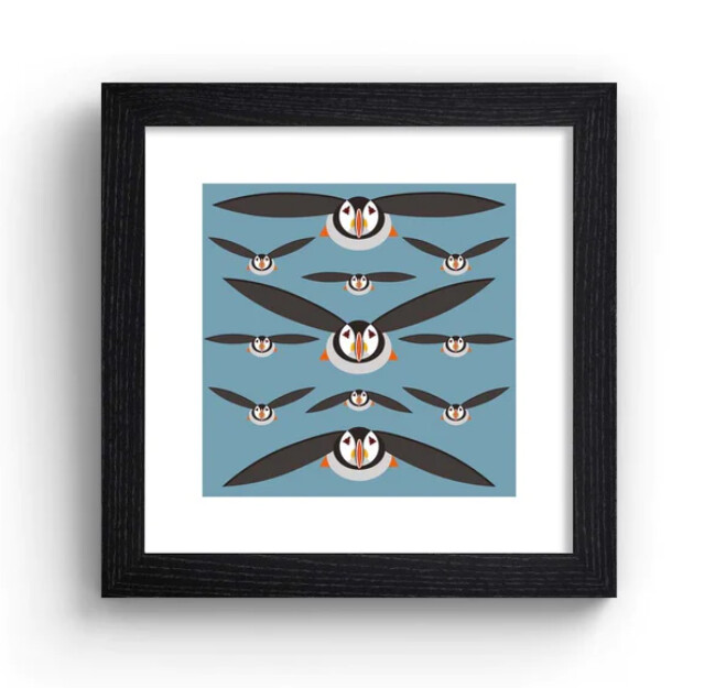 Tall Boy Prints - Puffins Print - Black Frame