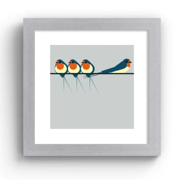 Tall Boy Prints - Swallows Print - Black Frame