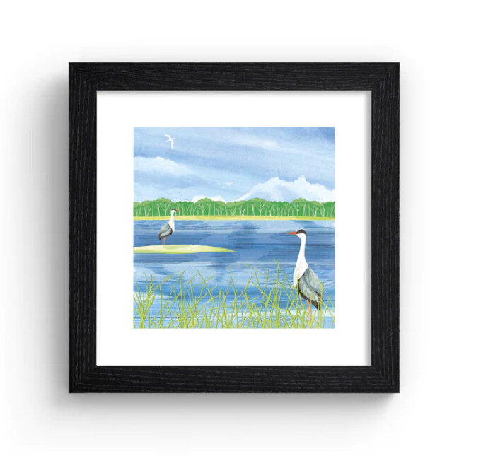 Tall Boy Prints - Herons Print - Oak Frame