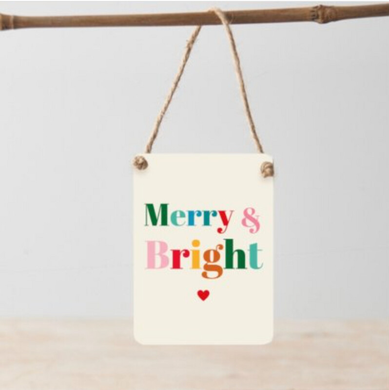 Noel &amp; Co - Merry &amp; Bright Mini Metal Sign (9cm)