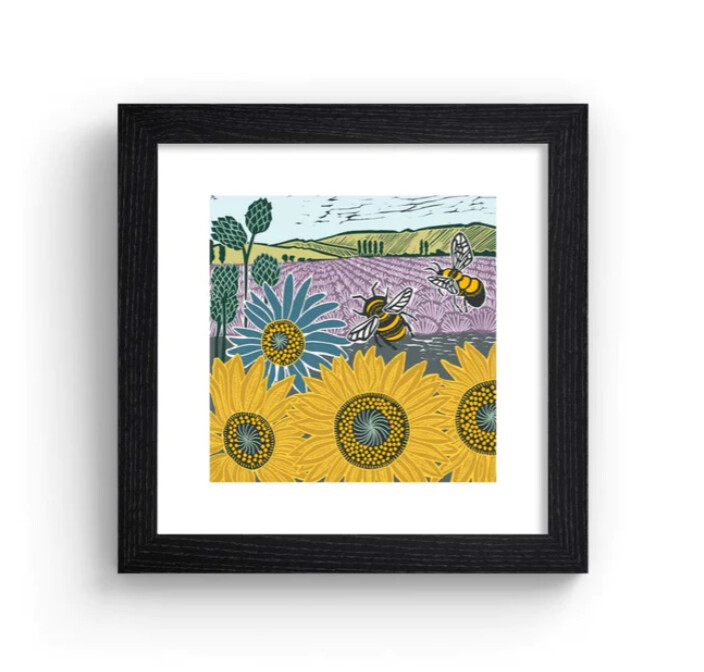 The Art File - Bees &amp; Sunflowers Print (Kate Heiss) – Black Frame